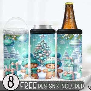Christmas Gingerbread 4in1 Can Cooler Wrap, Teal Xmas 4 in 1 Tumbler PNG, Cute Gingerbread Man 16 Oz Can Cooler Sublimation Design, Winter