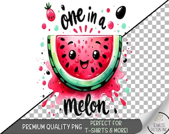 One in a Melon Sublimation PNG, Cute Watermelon Slice with Face, Funny Summer Fruit Design, A371