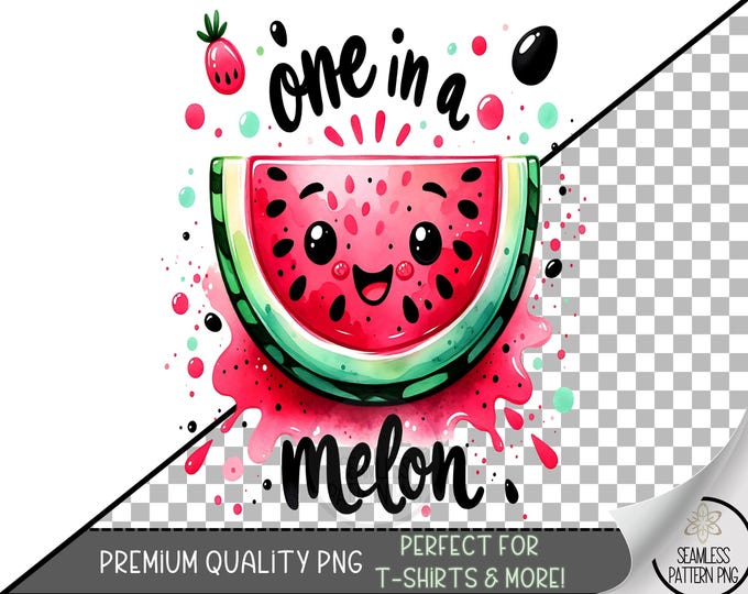 One in a Melon Sublimation PNG, Cute Watermelon Slice with Face, Funny Summer Fruit Design, A371