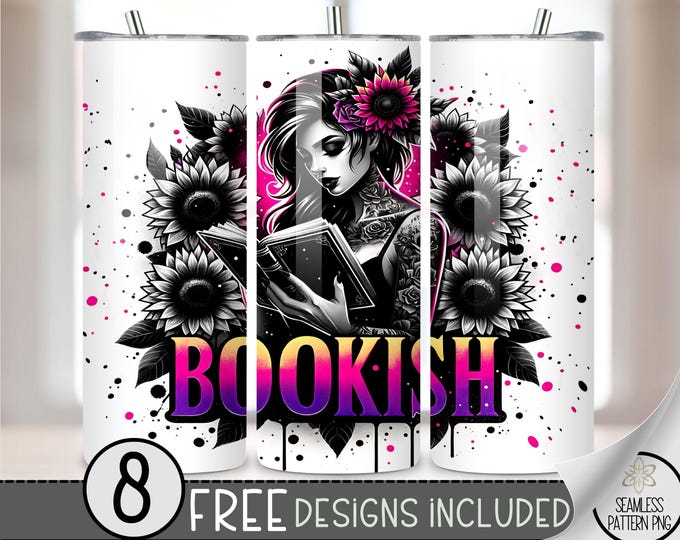 Bookish Tumbler Wrap Design, Reader Tumbler Wrap, Book Lover Tumbler, Bookish 20 Oz Tumbler Png, Sunflower 20 oz Skinny Sublimation File A19
