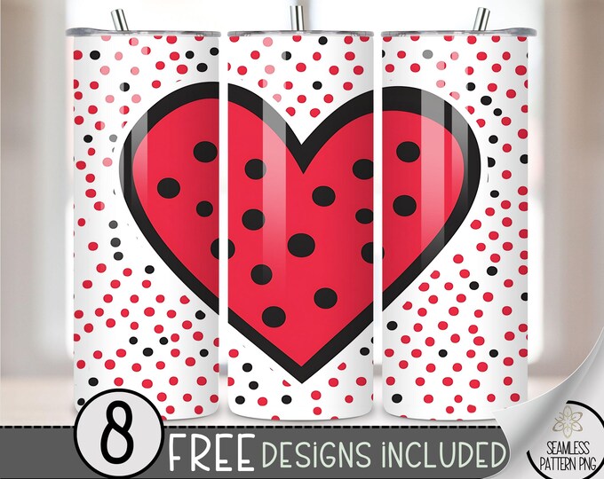 Seamless Valentine's Day Tumbler Wrap, Simple Heart 20oz Skinny Tumbler Sublimation Design, Vday Love Tumbler Wrap File PNG Heart Pattern