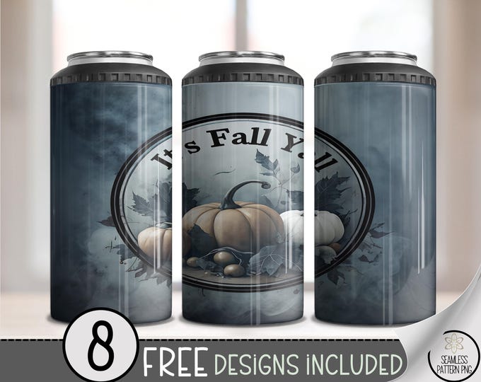 Rustic Fall Pumpkin 4in1 Wrap, It's Fall Y'all Theme Can Cooler Wrap, 4 in 1 Autumn Sublimation Design, Set of 8 Designs Included A443