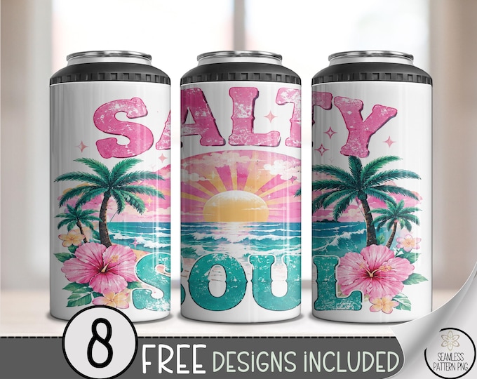 Summer Salty Soul 4-in-1 Can Cooler Wrap, Beach Sublimation Design, Digital Download, B10398