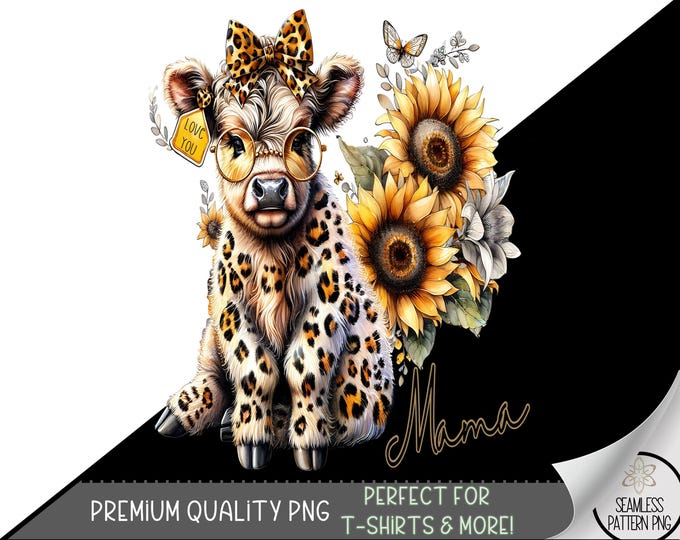 Highland Cow Mama Png, Sunflower PNG, Mother's Day Png, Mama Shirt Png, Leopard Mama Tshirt Sublimation Design, Floral PNG Design, A148