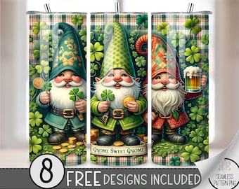 Seamless St Patrick Gnomes Tumbler Wrap, Patty's Day Sublimation Tumbler Wrap, Irish 20Oz Sublimation Wrap, Shamrock Sublimation Design