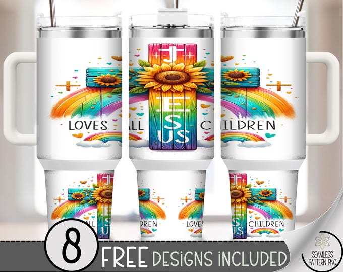 Colorful Sunflower 40 oz Tumbler Wrap, Inspirational 40 oz Love All Children Sublimation Art, Digital Download for DIY Christian Design A461
