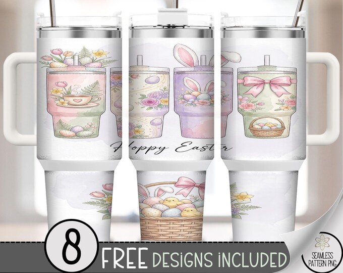 Easter Eggs PNG, Bunny 40 oz Tumbler Wrap, Pastel Sublimation Design, Digital Download, B923