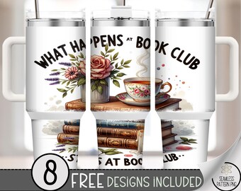 Floral Tea Cup and Books 40 oz Tumbler Wrap - Book Club Design, Cozy Reading Sublimation, Printable Tumbler Digital Download A416