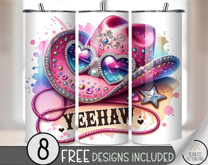 Sparkling Cowgirl Hat 20 oz Tumbler Wrap PNG, Fancy Shimmering Design Digital Download, Glittery Sublimation Western Style, A633