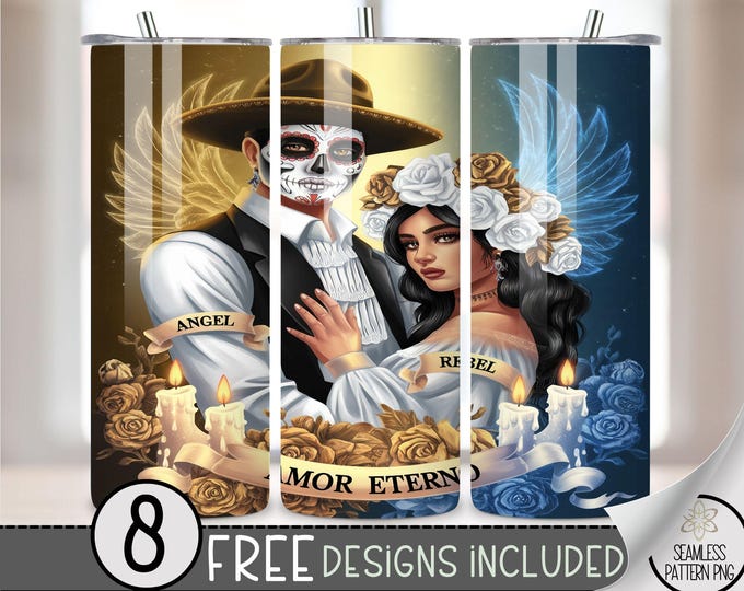 LA Chicano Girl Couple Cholo Couple 20oz Tumbler Wrap, Chicano Style Lowrider Sublimation Design PNG,LA Sugar Skull 20Oz Skinny Tumbler File