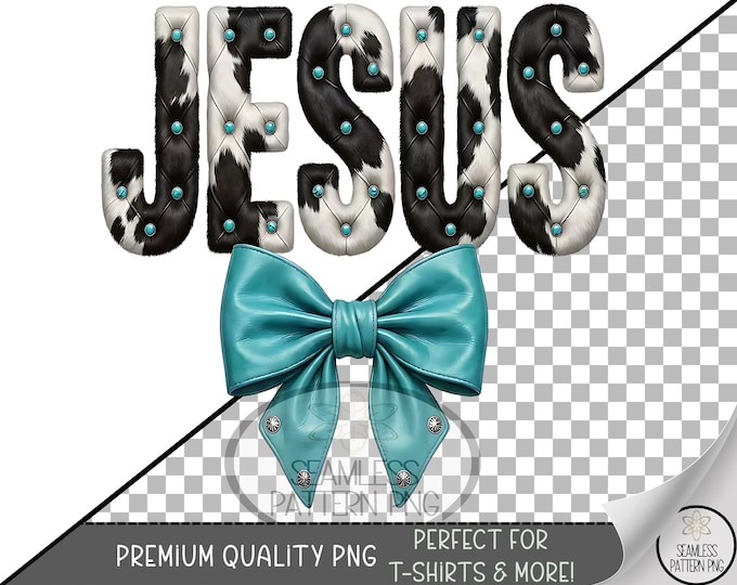 Coquette Religious PNG, Cowhide Jesus Sublimation UV DTF Design, Jesus and Bow, Digital Download, B954