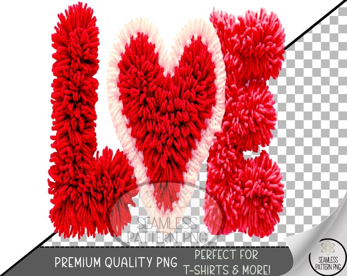 Faux Yarn Crochet Love Valentines Day Sublimation Design, Love Latch Hook Yarn Heart UV DTF Graphic, Heart Clip Art, A813