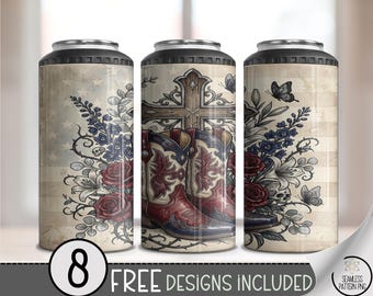 Western Cowboy Boots Cross 4in1 Can Cooler Wrap Sublimation Design, Digital Download, B10468