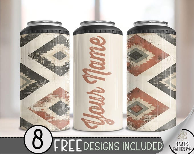 Western 16 Oz 4-In-1 Cooler Sublimation, Add Your Text Faded Southwestern 4In1 Can Cooler Wrap, Aztec 4 In 1 Can Cooler File PNG, 16OZ File