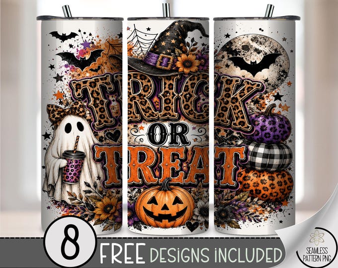 Halloween Ghost 20 oz Tumbler Wrap, Cute Sublimation Design for Straight Tumblers, Leopard PNG Files, Digital Download, B10507