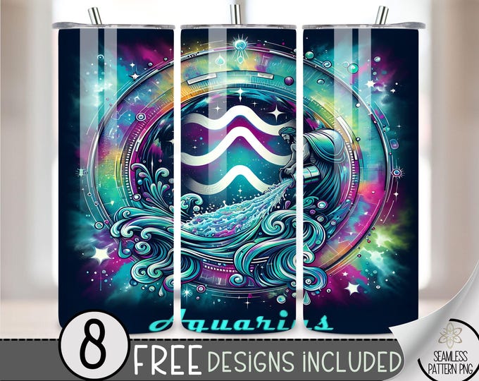 Tie Dye Zodiac Tumbler Wrap, Aquarius 20 Oz Skinny Tumbler Sublimation Design Astrology Sign, Zodiac Signs Tumbler PNG, Astrology Tumbler