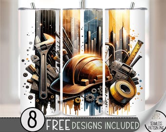 Construction Tumbler Wrap, Father's Day Tool 20oz Skinny Tumbler Sublimation Design, Hard Hat Tumbler Wrap PNG, Construction Worker PNG, A57
