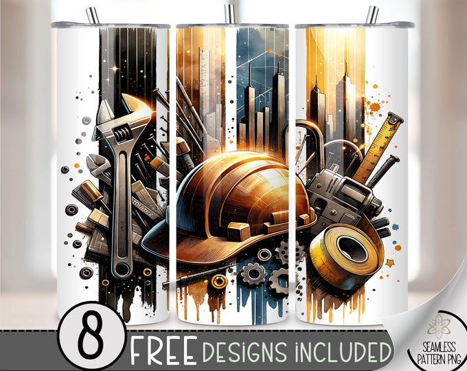 Construction Tumbler Wrap, Father's Day Tool 20oz Skinny Tumbler Sublimation Design, Hard Hat Tumbler Wrap PNG, Construction Worker PNG, A57