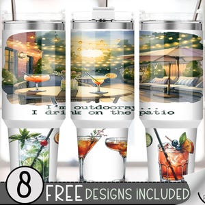 Outdoorsy Patio 40 oz Tumbler Wrap, Silly Alcohol Cocktails Tumbler Sublimation Design, Funny 40oz Quencher Tumbler PNG for Summer BBQs A107