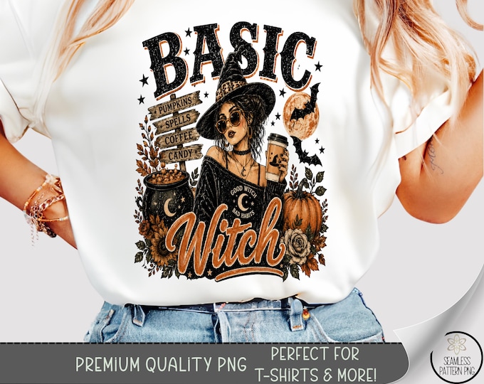 Basic Witch T-Shirt PNG, Spooky Halloween Sublimation Design, Digital Download, B10340