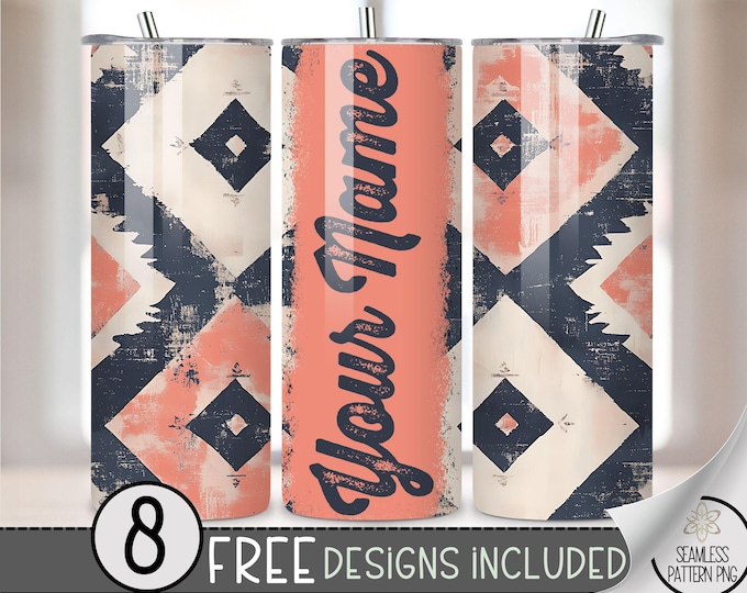 Add Your Own Name Colorful Southwestern Tumbler Wrap, 20 oz Western Tumbler File, Digital Aztec Tumbler Wrap Design Download, Boho Cowgirl