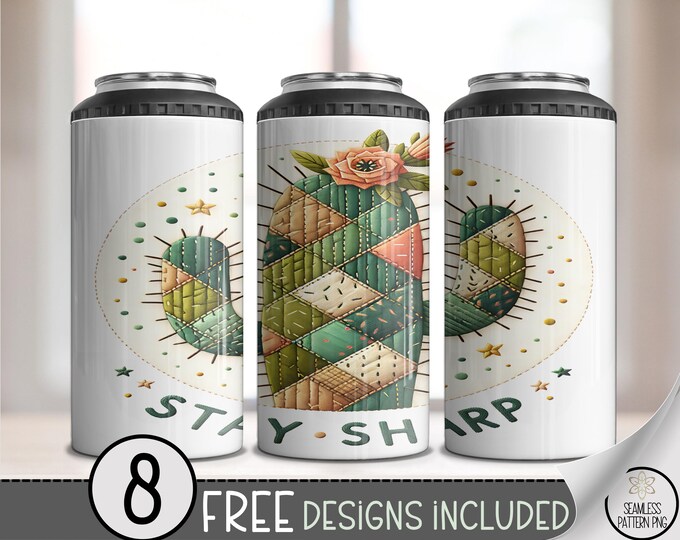Stay Sharp 4in1 Can Cooler Wrap, Faux Patchwork Southwestern Sublimation Design, Faux Quilted 16 oz 4-in-1 File A715