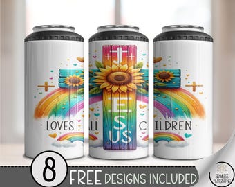 Vibrant Religious 4in1 Can Cooler Wrap, Sunflower & Rainbow Designs, Faith-Inspired Drink Sleeve, Inspirational 16oz 4 in 1 Can File, A461