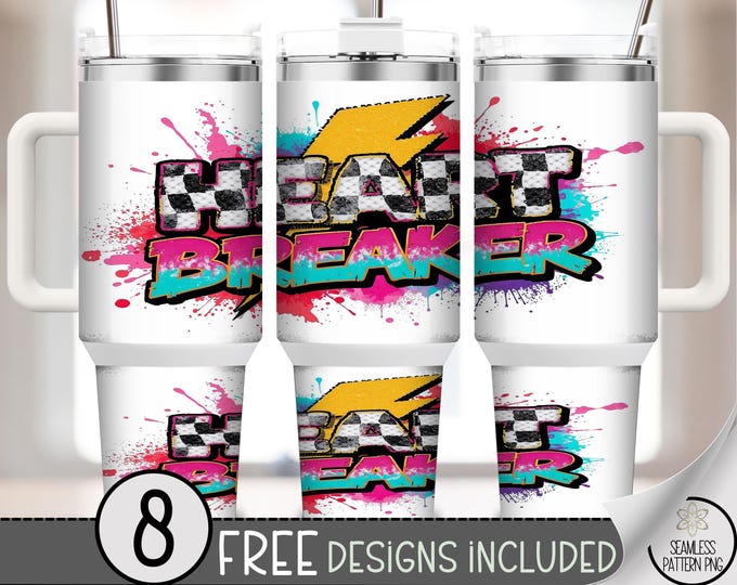 Retro Heartbreaker 40 oz Tumbler Wrap PNG, Trendy Graffiti Design, Edgy Bold Energy, Vintage 80s, Digital Download for Sublimation, B802