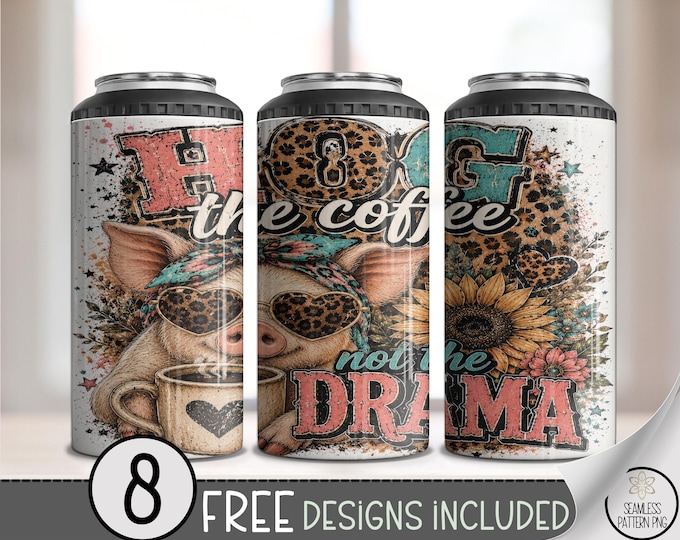 Coffee Pig 4in1 Can Cooler Wrap, Sassy Hog Sublimation Design, Digital Download, B10483