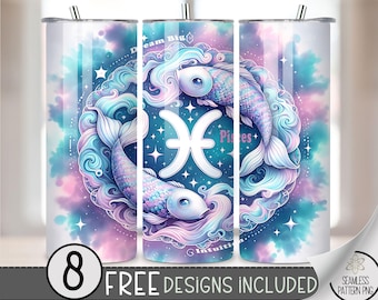 Tie Dye Zodiac Tumbler Wrap, Pisces 20 Oz Skinny Tumbler Sublimation Design Astrology Sign, Zodiac Signs Tumbler PNG, Astrology Tumbler