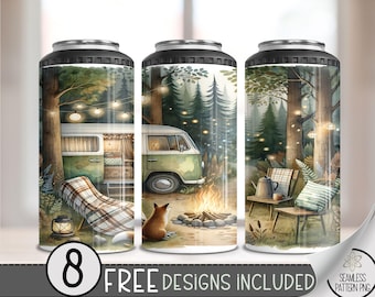 Hunter Glamping 4 in 1 Can Cooler Wrap, Cozy Rustic Vintage Camper Woods 4in1 Tumbler PNG, Van Life 16 Oz Can Cooler Sublimation Design File