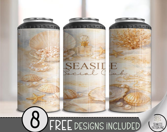 Coastal Seashell 4-in-1 Can Cooler Wrap, Beach Sublimation Design, Nautical 16 oz 4-in-1 File, Digital Download, B10222
