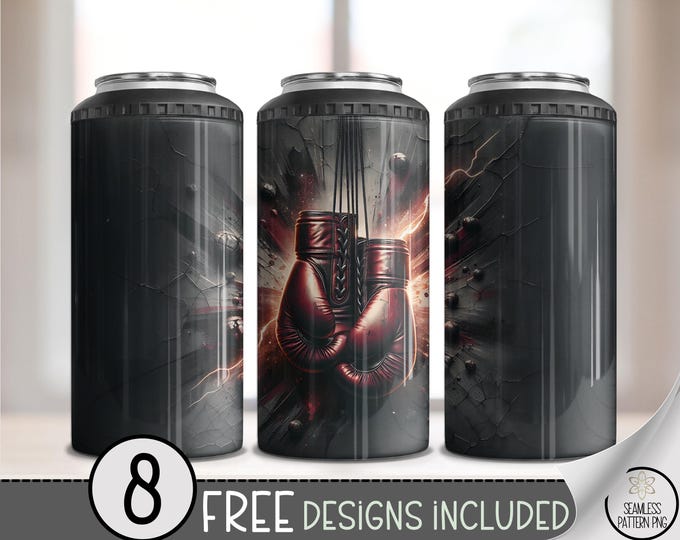 Boxing Gloves 4-in-1 Can Cooler Wrap PNG, Exploding Wall Gym Punch Sublimation, Tough Sports Fight Wrap for Men, Fitness PNG Art, A340