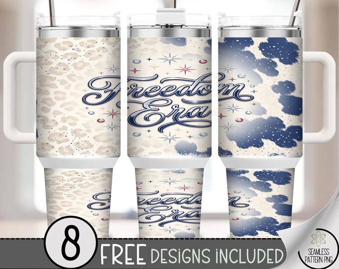 Freedom Era 40 oz Tumbler Wrap, Leopard and Cow Print Sublimation Design, Vintage Americana 40oz Tumbler Design B10072
