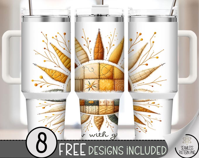 Grow with Grace 40 oz Tumbler Wrap PNG, Sunflower Patch Design, Digital Download, Religious Sublimation, A671