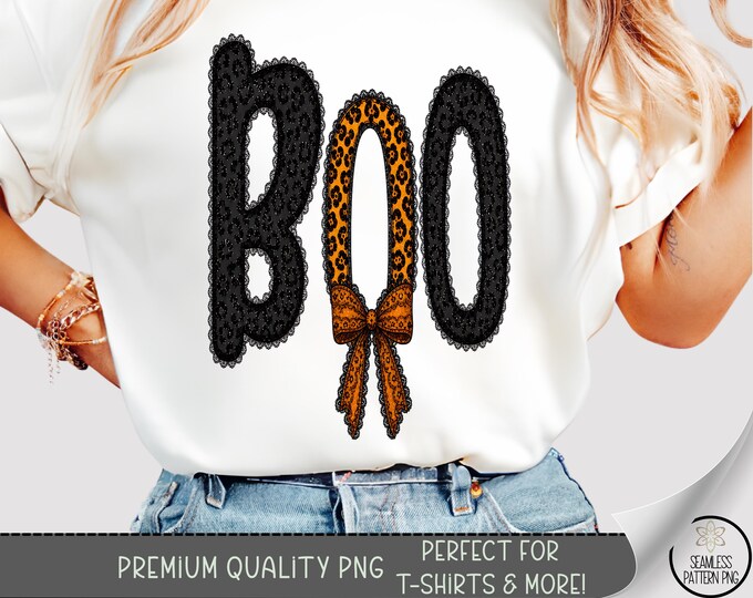 Halloween T-shirt PNG, Boo Leopard Print Sublimation Design, Girly TShirt File, Digital Download, B10188