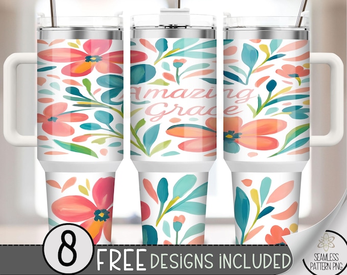 Amazing Grace 40oz Tumbler Wrap, Floral Sublimation File,Religious 40oz PNG,40 oz Christian Tumbler Design PNG,Simple 40 oz Digital PNG A230
