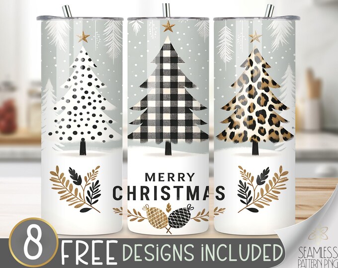 Christmas Tumbler Wrap, Xmas Tumbler Png Wrap, Leopard Tree Sublimation Design, Christmas Tree 20Oz Tumbler File, Boho Sublimation Plaid