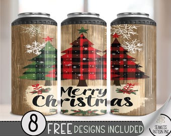 Rustic Christmas 4in1 Can Cooler Wrap, Country Sublimation Design, Xmas 16 Oz Slim,Merry Christmas 4 in 1 Tumbler Png,Plaid 16 Oz Can Cooler