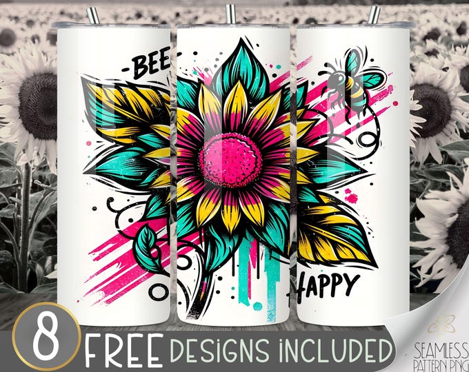 Bee Affirmation Tumbler Wrap, 20oz Skinny Sublimation Tumbler Design, Inspirational Sublimation Wrap, Watercolor Bee Tumbler PNG Downloads