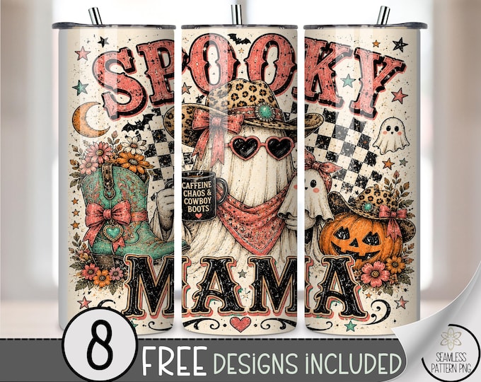 Spooky Mama Western 20 oz Tumbler Wrap, Retro Sublimation Design for Straight Tumblers, Halloween PNG Files, Digital Download, B10336