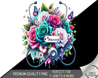 Nurse T-Shirt PNG, Nurse PNG, Spring Floral Design, Digital Download,Nurse Flowers PNG, Personalized Sublimation Design,Healthcare png, A131