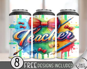 Teacher 4 in 1 Can Cooler Wrap, Teaching Appreciation 4in1 Tumbler PNG, Back To School 16 Oz Can Cooler Sublimation Design, A81