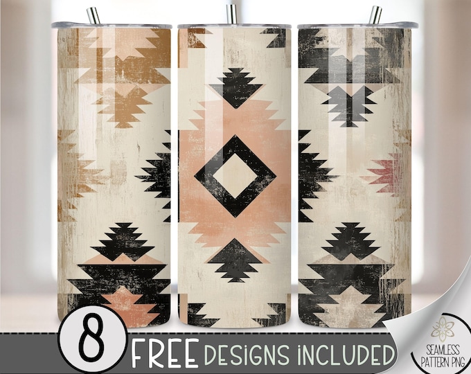Faded Southwestern Tumbler Wrap, 20 oz Aged Western Tumbler File, Digital Aztec Tumbler Wrap Design Download, Boho Cowgirl Pattern PNG