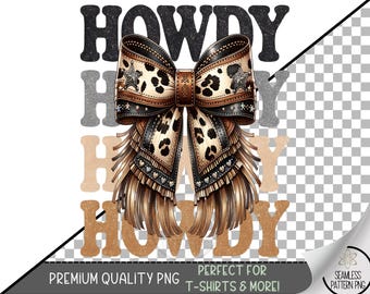 Howdy Bow Sublimation PNG, Western Glitter Bow PNG File, Cowgirl Leopard Fringe Design, Country Girl Sublimation Print for Crafts A247