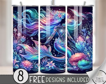 Mermaid Tumbler Wrap, Magical Mermaid 20oz Skinny Tumbler Sublimation Design, Mermaid Graphic Tumbler Wrap File PNG, Sea Floral PNG, A101