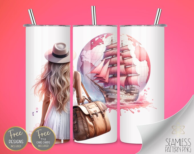 Sailboat Tumbler Wrap, 20oz Skinny Sublimation Tumbler Design, Globe Sublimation Design Watercolor Tumbler PNG Downloads, Instant Download