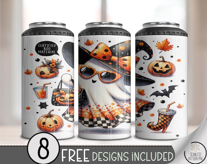 Certified Boo Material 4-in-1 Can Cooler Wrap PNG, Halloween Ghost Sublimation, Cute Witch Ghost PNG for Fall Drinkware, A369