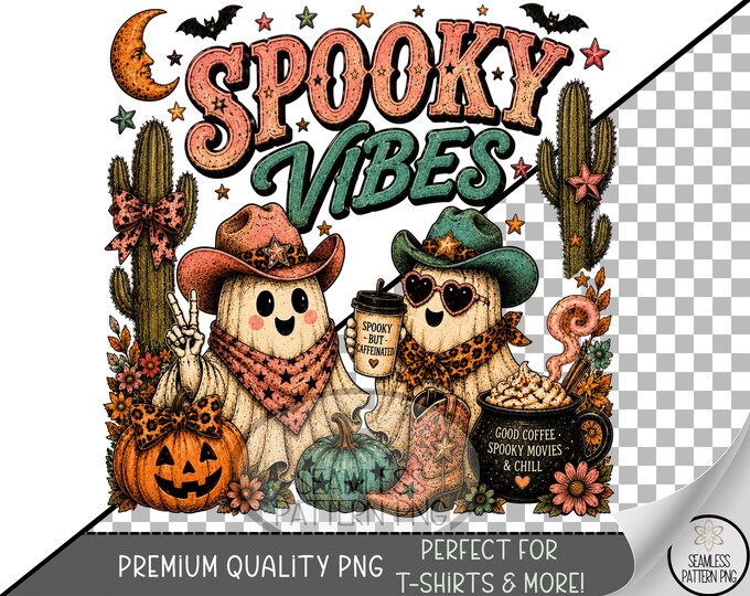Halloween Sublimation Design, Spooky Cowboy Ghost UV DTF Graphic, Retro Western Clip Art, Digital Download, B10400