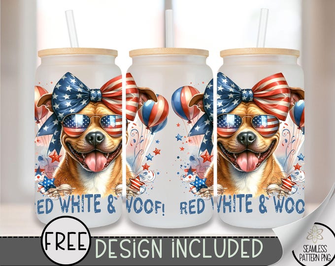 Patriotic Pitbull Shirt PNG, Red White and Woof T-Shirt Design for Dog Lovers, 4th of July American Flag Dog Sublimation July 4 File, A297
